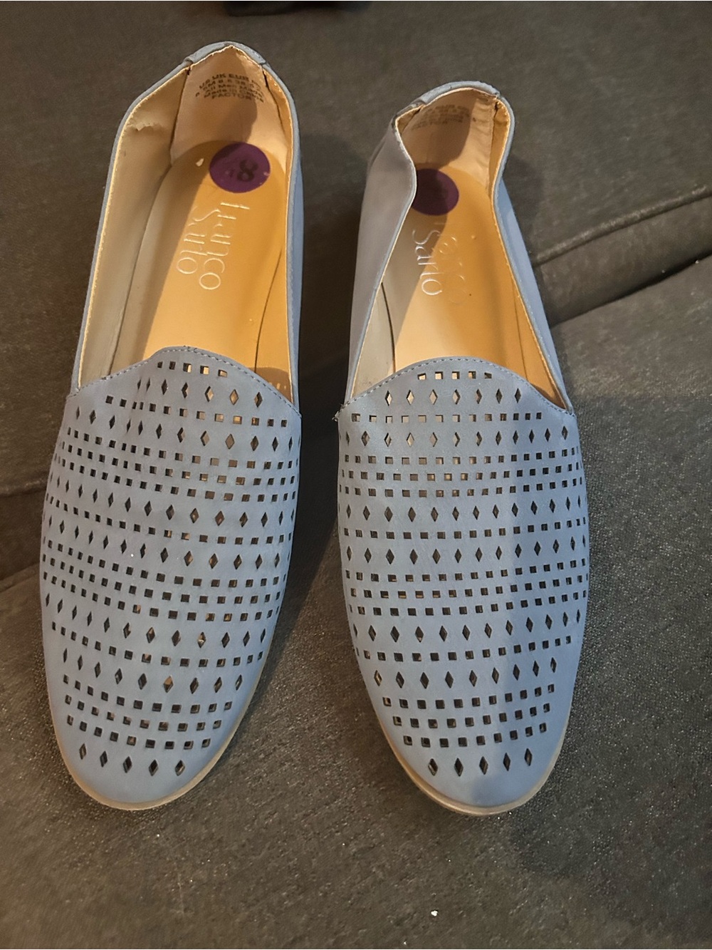Franco Sarto Perforated Light Blue Slip-On Flats